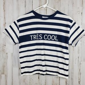 Forever 21 Striped Short Sleeve Tee Shirt White Blue Size Medium